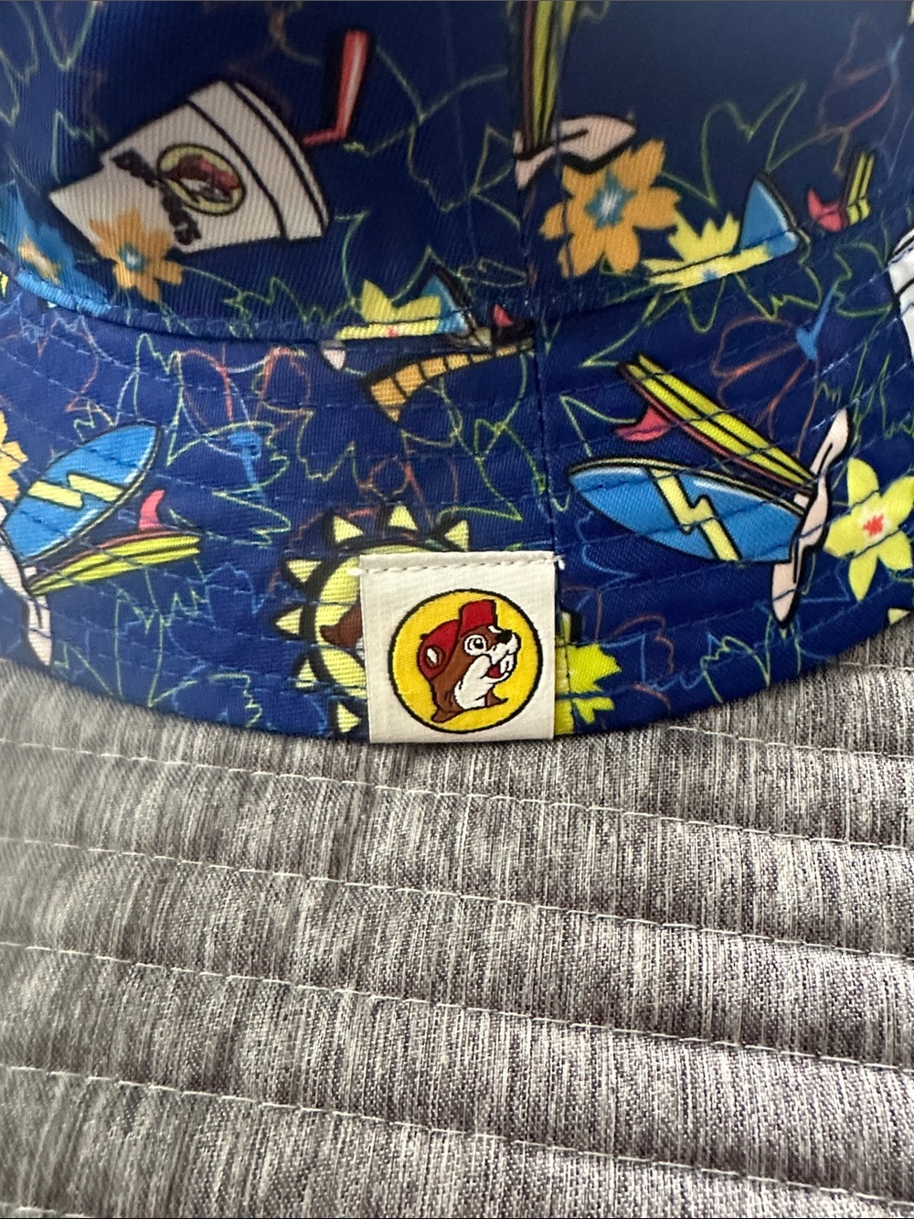 Blue Bucket Hat with Embroidered Cartoon Patch - Picture 4 of 4